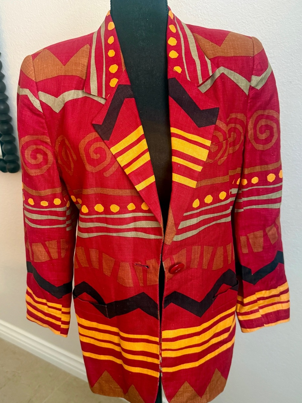 Vintage Red Patterned Casual Women Blazer - Picture 2 of 10